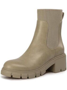 Women's Chelsea Boots Fashion Slip on Platform Ankle Boots Lug Sole Taupe